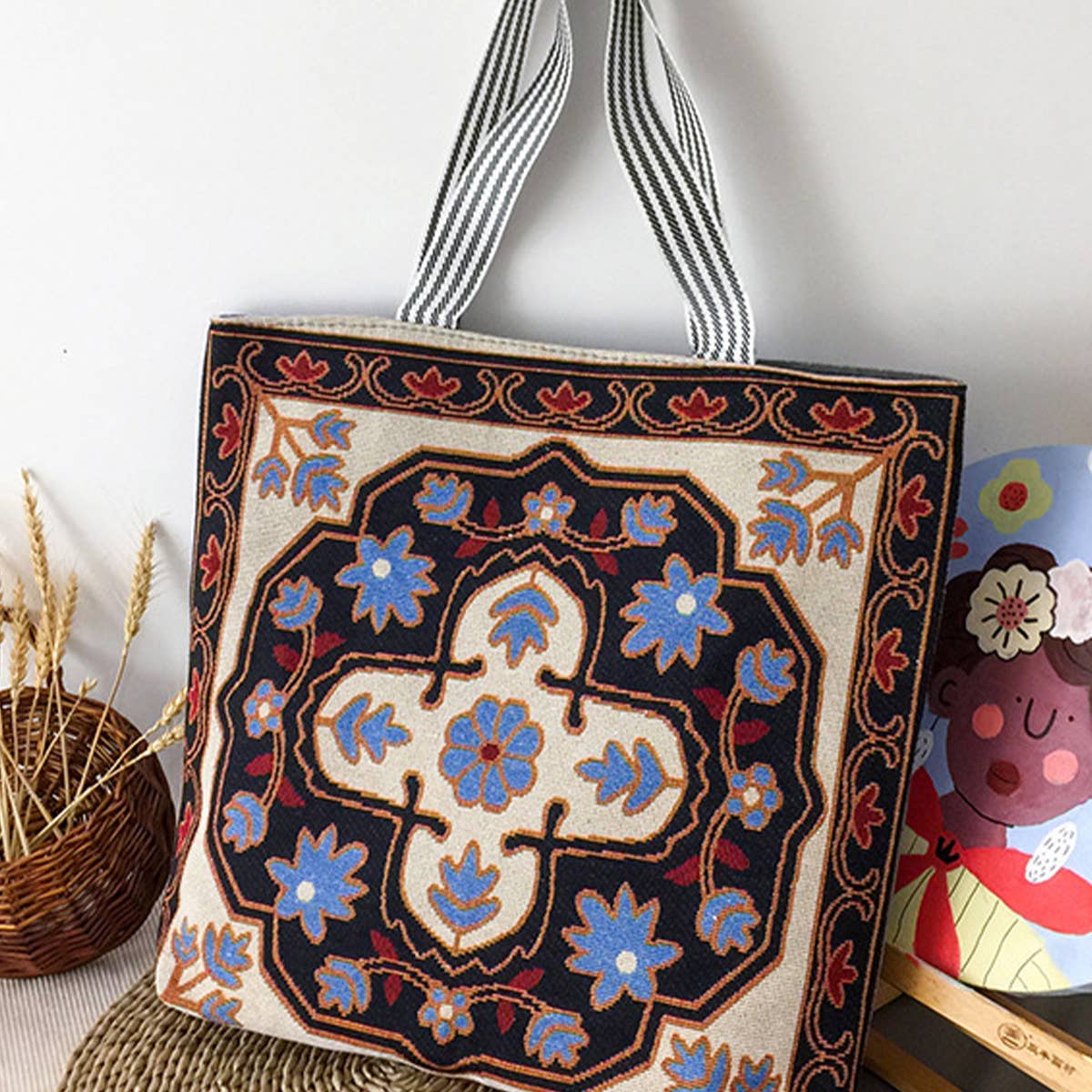 RETRO EMBROIDERED CANVAS SHOULDER BAG TOTE BAG_CWAB1672