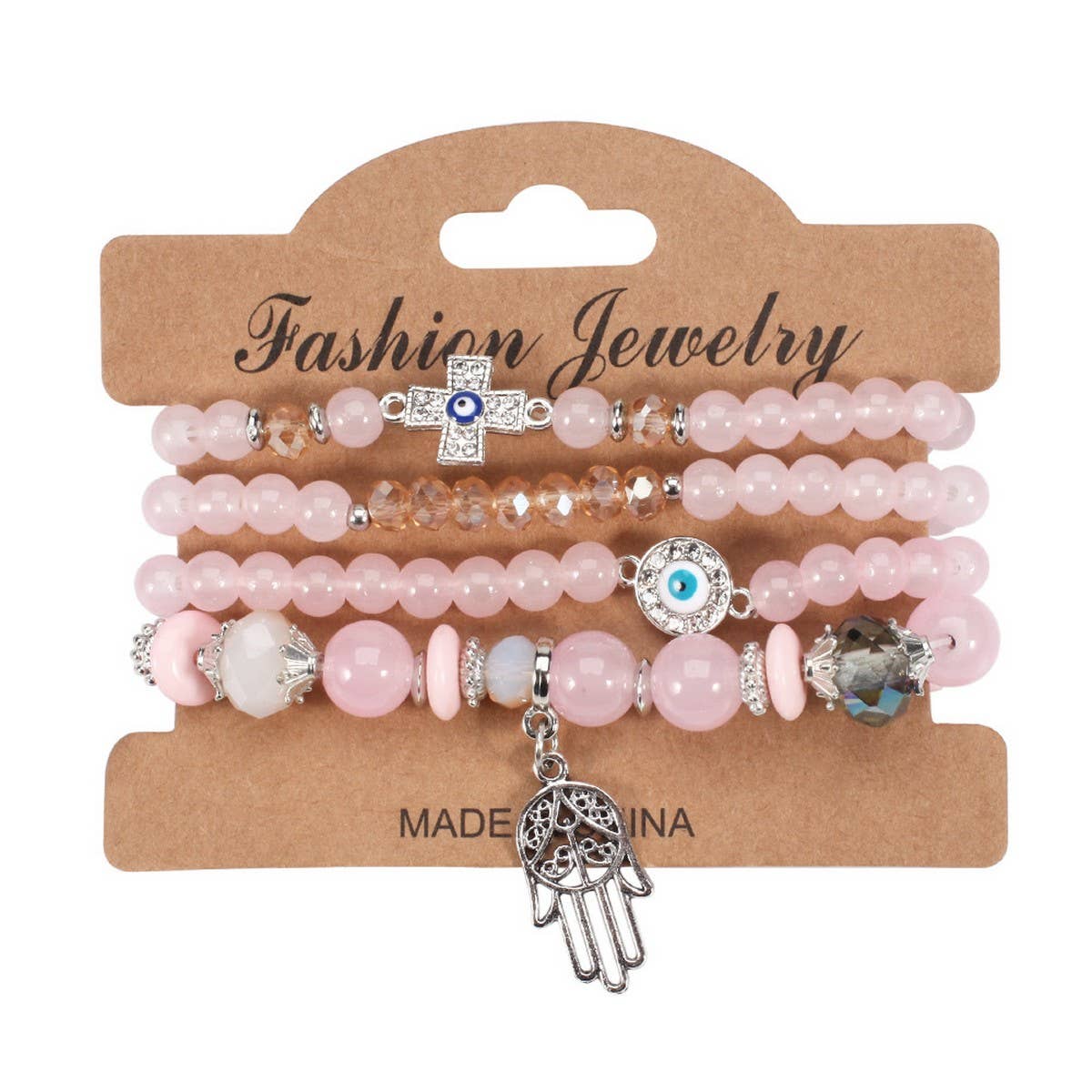 CWMM10447_BOHO HAND EYE CROSS CHARM BEADED BRACELET