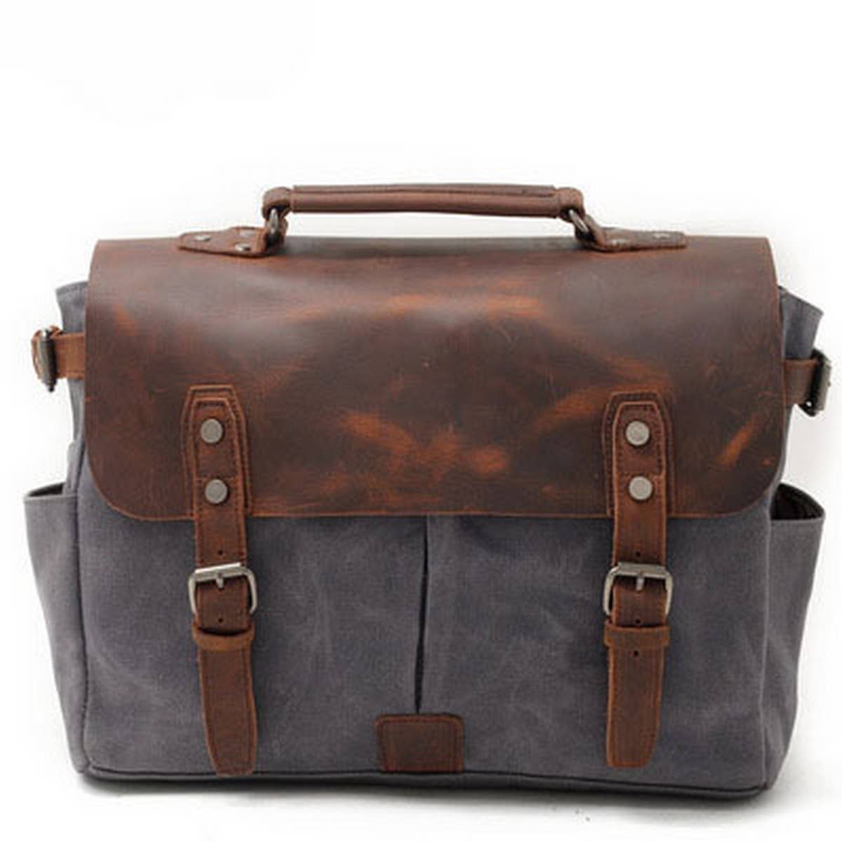Men's Retro Waxed Canvas Leather Messenger Bag_CWAB5559