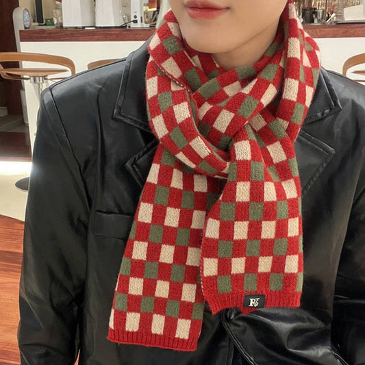 Colorblock Checkered Knit Scarf for Women