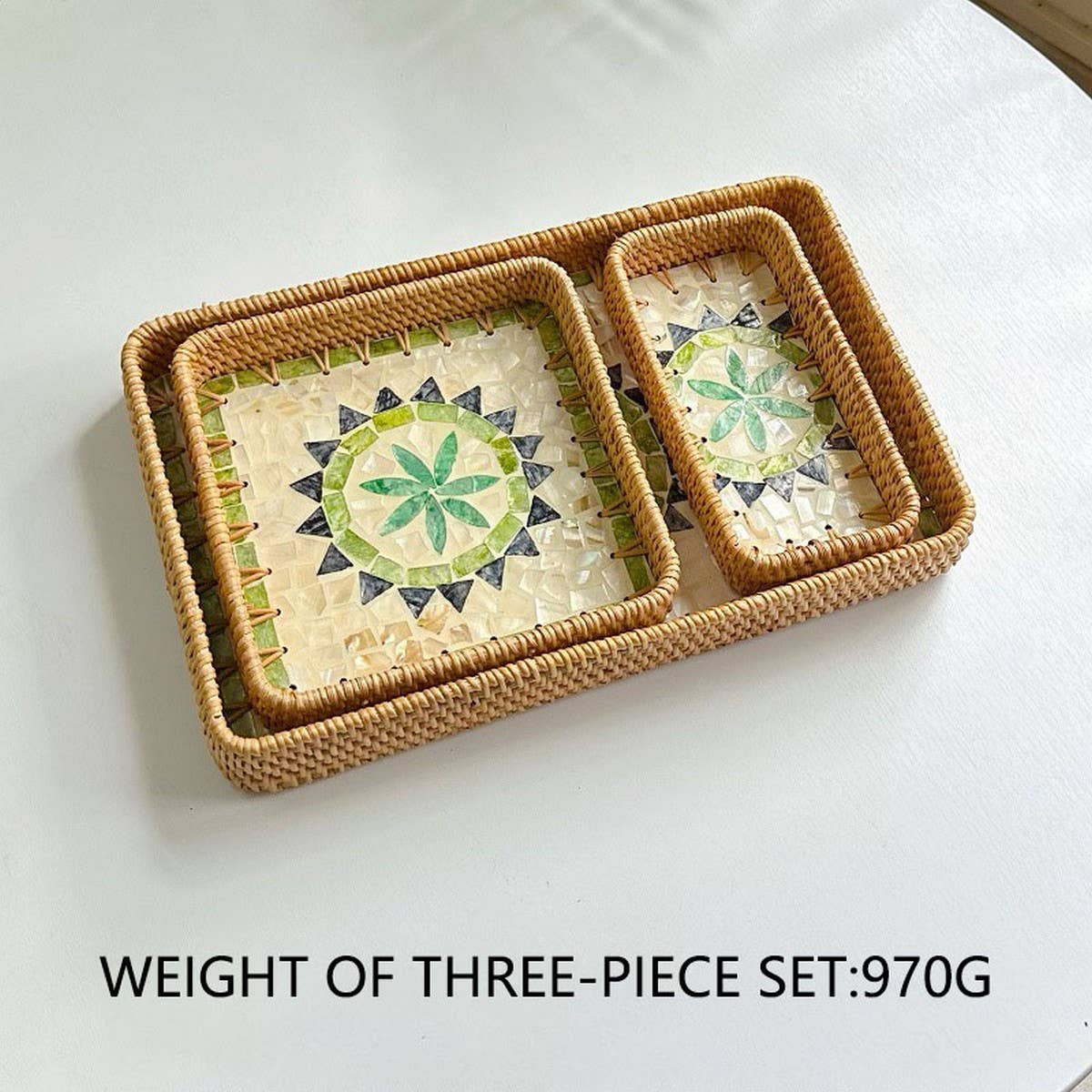 RATTAN COLORFUL SHELL FRUIT TRAY THREE-PIECE SET_CWMM4393