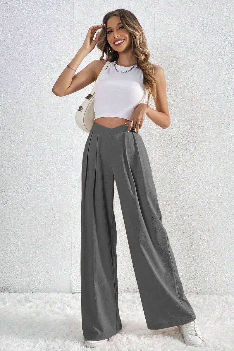 CWBLP1422_PLEATED CASUAL WIDE-LEG LOOSE TROUSERS