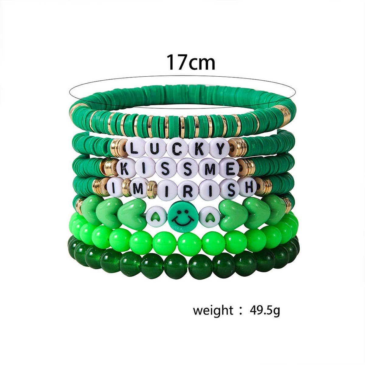 ST. PATRICK'S DAY GREEN SMILEY FACE BRACELET SET_CWMM3501