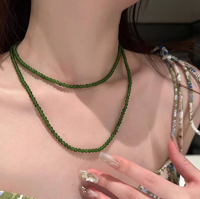 High-end green chalcedony beaded jasper necklace