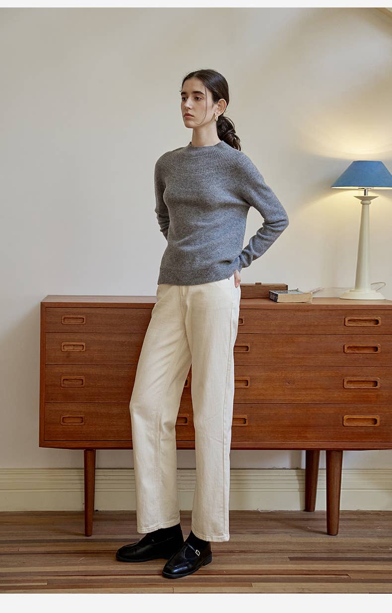 Pure cotton high-waisted straight-leg pants
