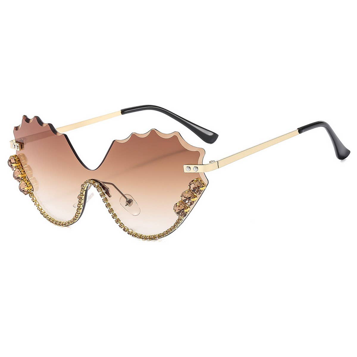 Half Frame Wing Cutout Rhinestone Sunglasses