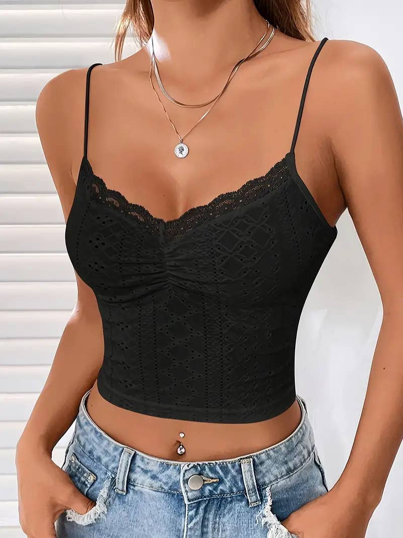 Solid-color perforated jacquard strappy vest