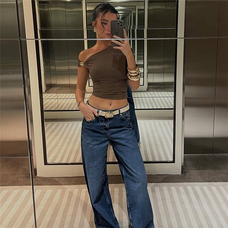 Solid One Shoulder Crop Top