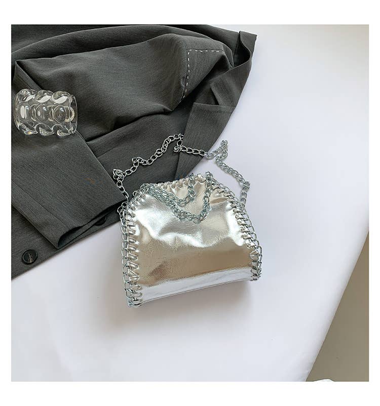 Fashionable pleated chain crossbody bucket bag