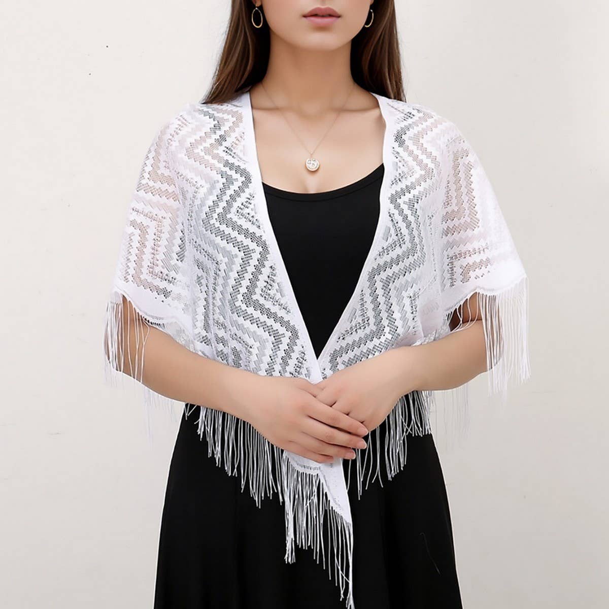 SUMMER WAISTCOAT HOLLOW TASSEL TRIANGLE SHAWL