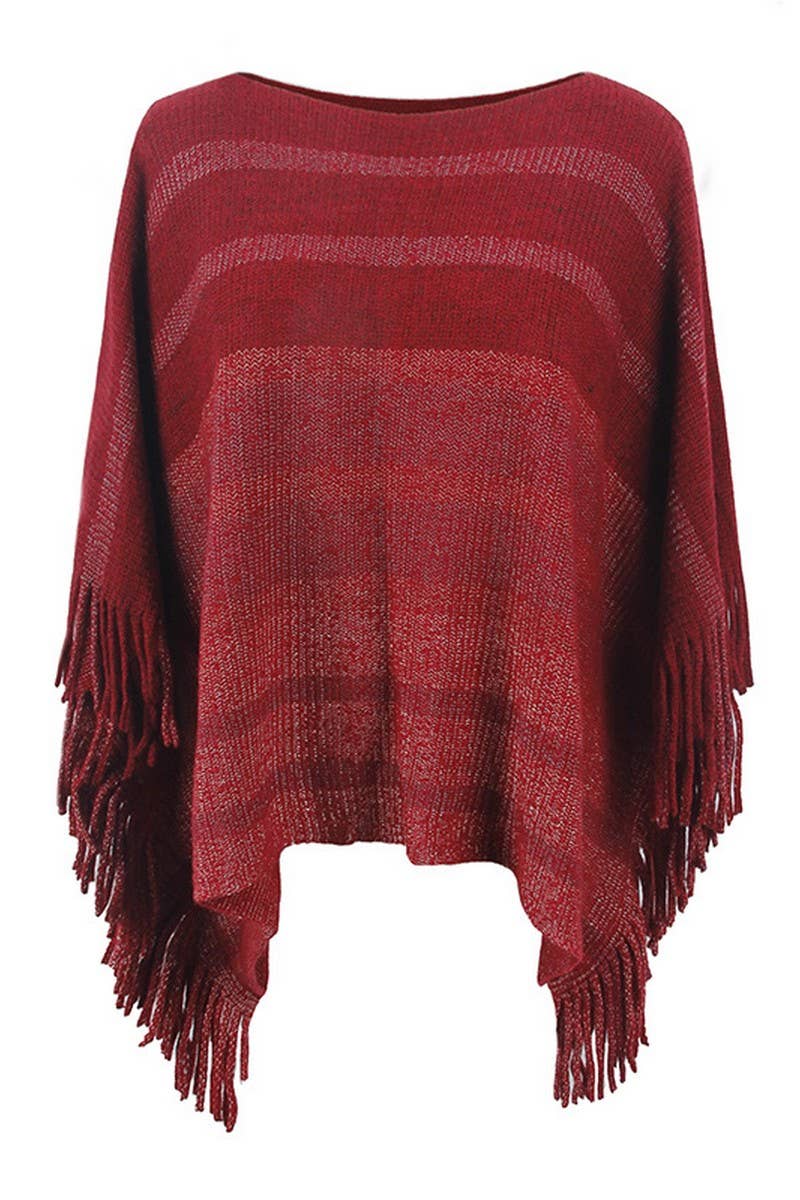 CONTRAST STRIPE OFF NECK SHAWL_CWASC0424