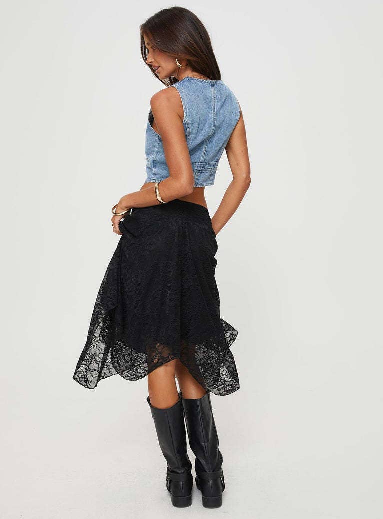Asymmetrical hem mid-length lace skirt
