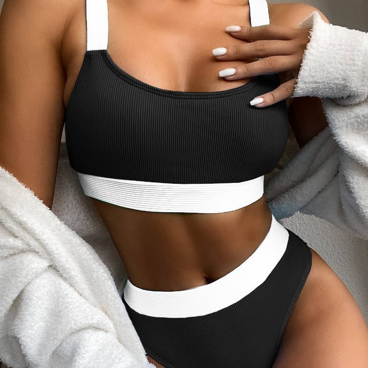 High Waist Bikini Set - Solid Color Women Swimsuit