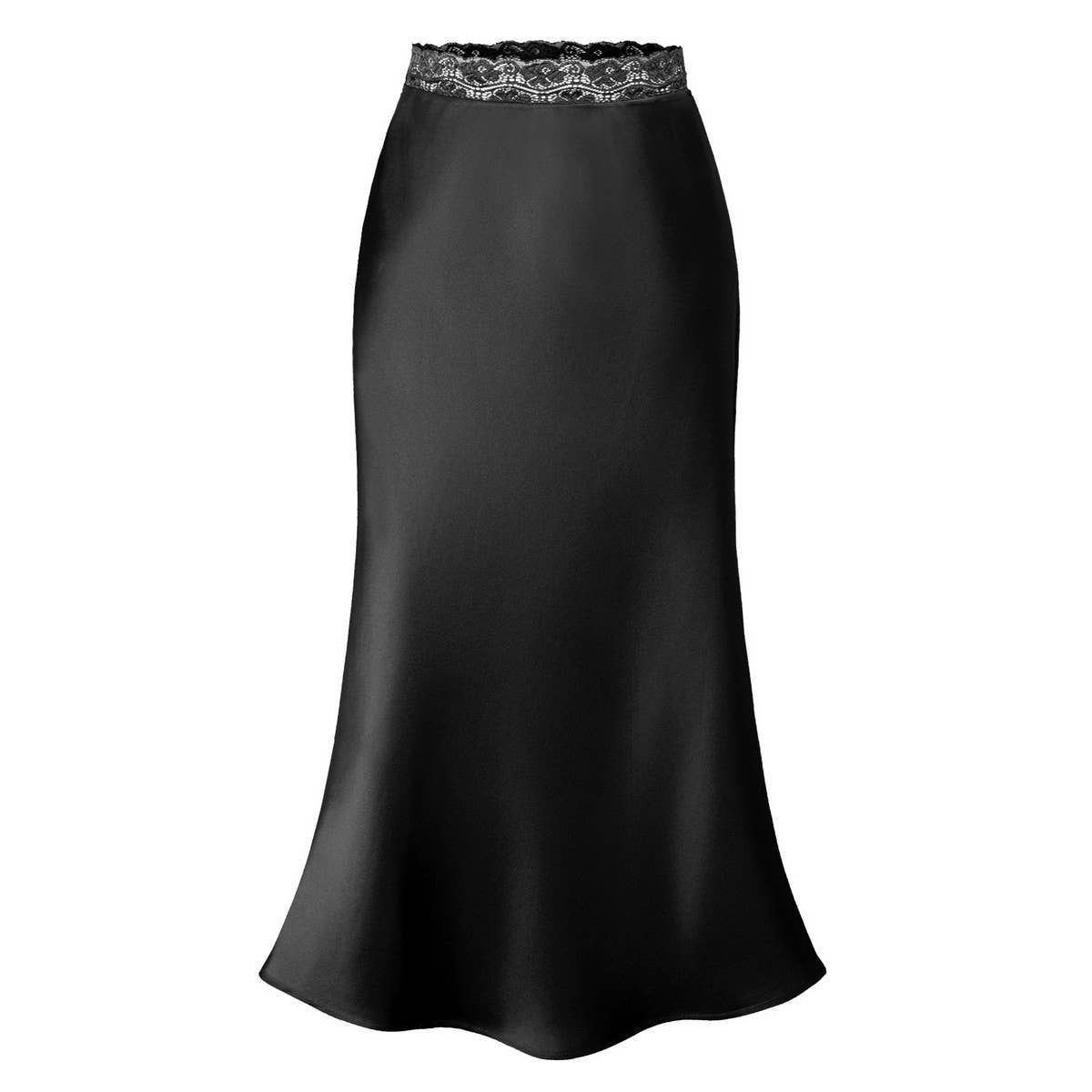 LACE WAIST SATIN SKIRT ELASTIC HIP LONG SKIRT