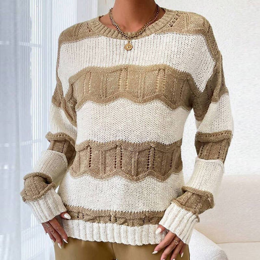 Three-dimensional striped tweed loose sweater