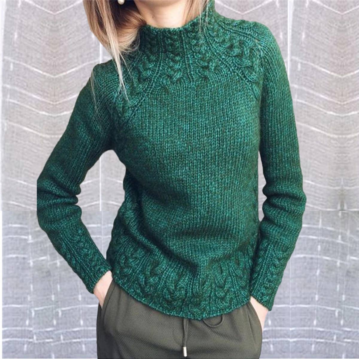 SOLID COLOR LINEN PATTERN HALF TURTLENECK SWEATER