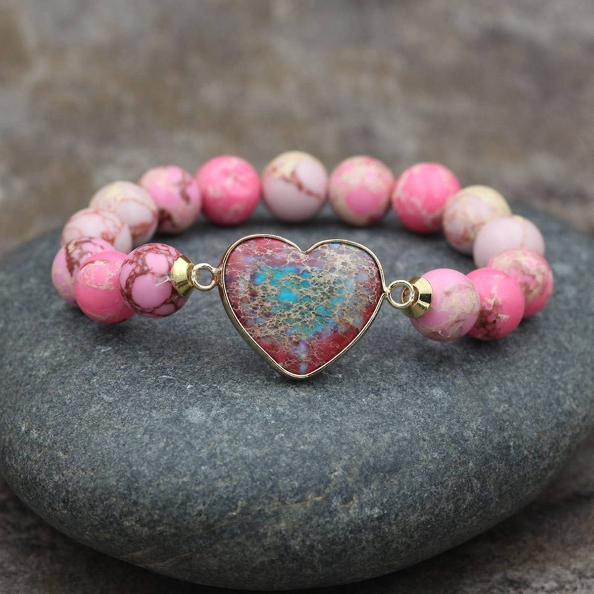 HEART 10MM BEADED BRACELETS WITH STRETCHY BANDS