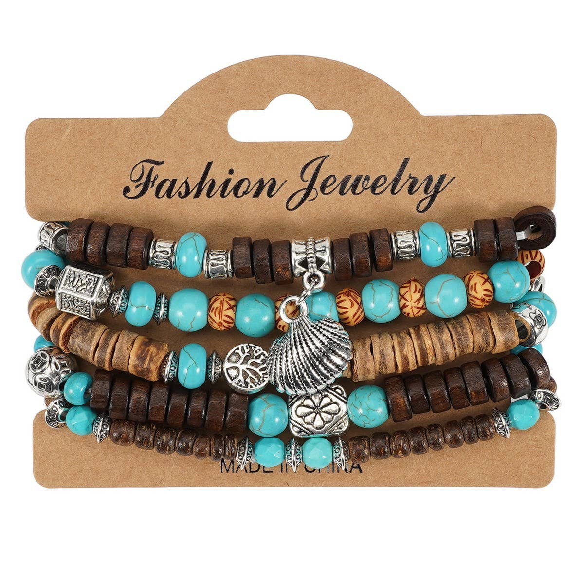 CWAJE05706_ELEPHANT HEART WOOD STRETCH BRACELET