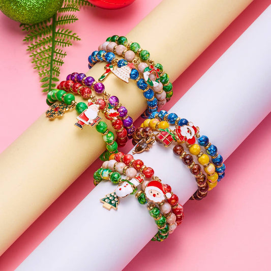 CHRISTMAS TREE SNOWMAN BEADED BRACELET