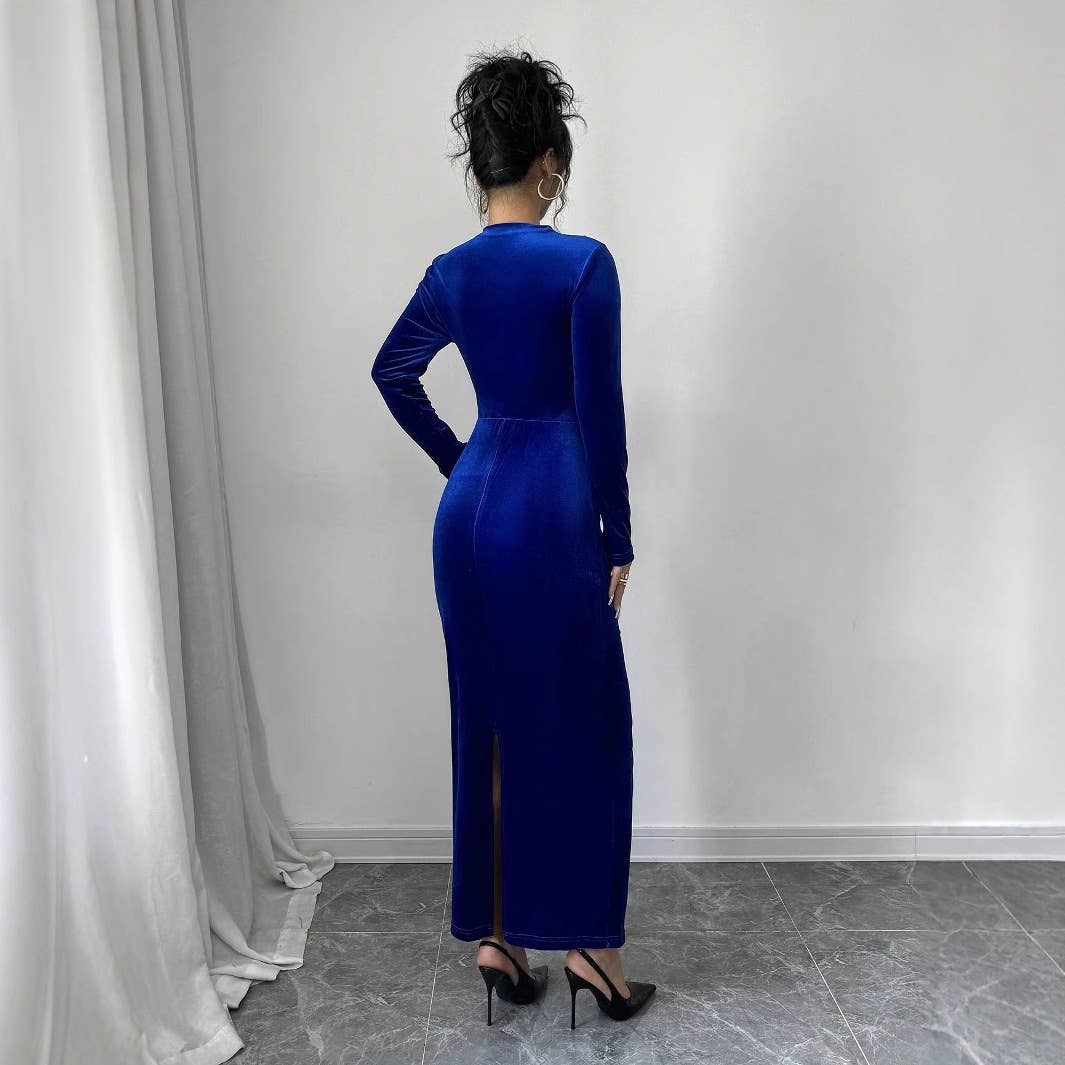 TEMPERAMENT SOLID COLOR SLIM HIGH WAIST DRESS