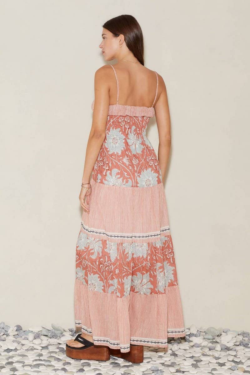 CWDMD5697_ADJUSTABLE STRAP STRIPED FLORAL SLEEVELESS DRESS