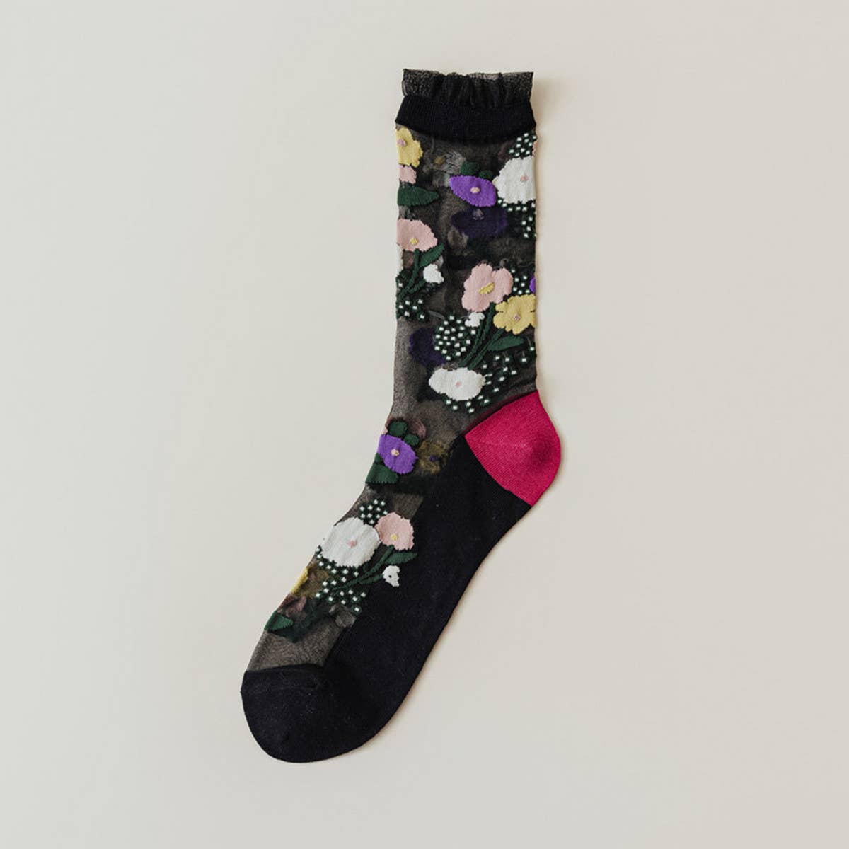 RETRO CASUAL FLORAL BLACK SOCKS_CWMS0562