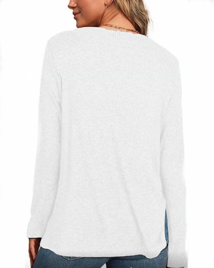 V-NECK LONG-SLEEVED SOLID COLOR PULLOVER BASE