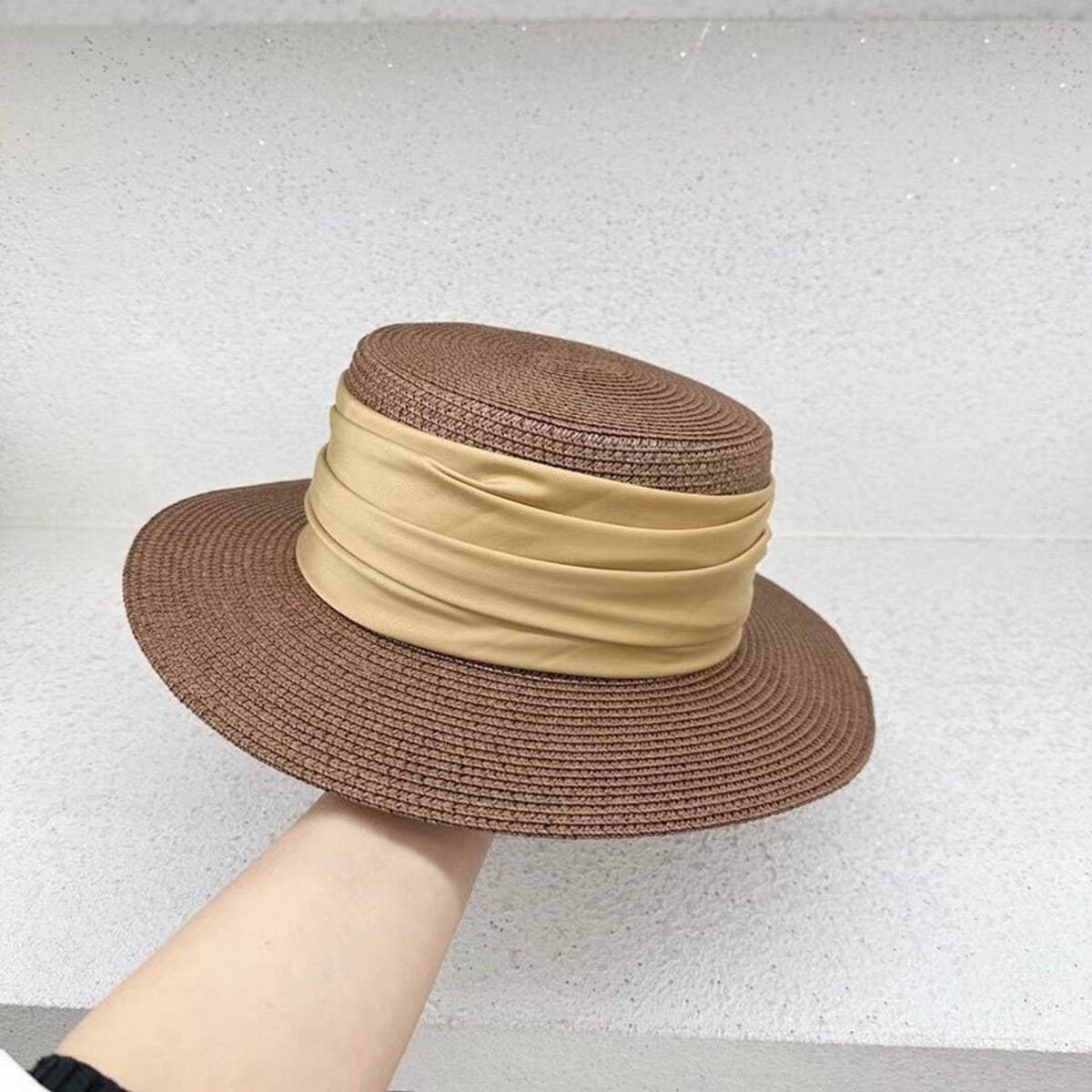 High-grade satin flat-top sun hat for women_CWAH3447