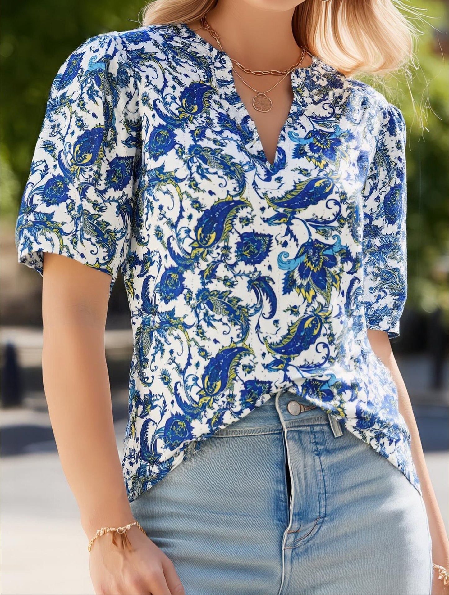 V-Neck Loose Short Sleeve Printed T-Shirt ??Comfortable & Trendy Casual Wear