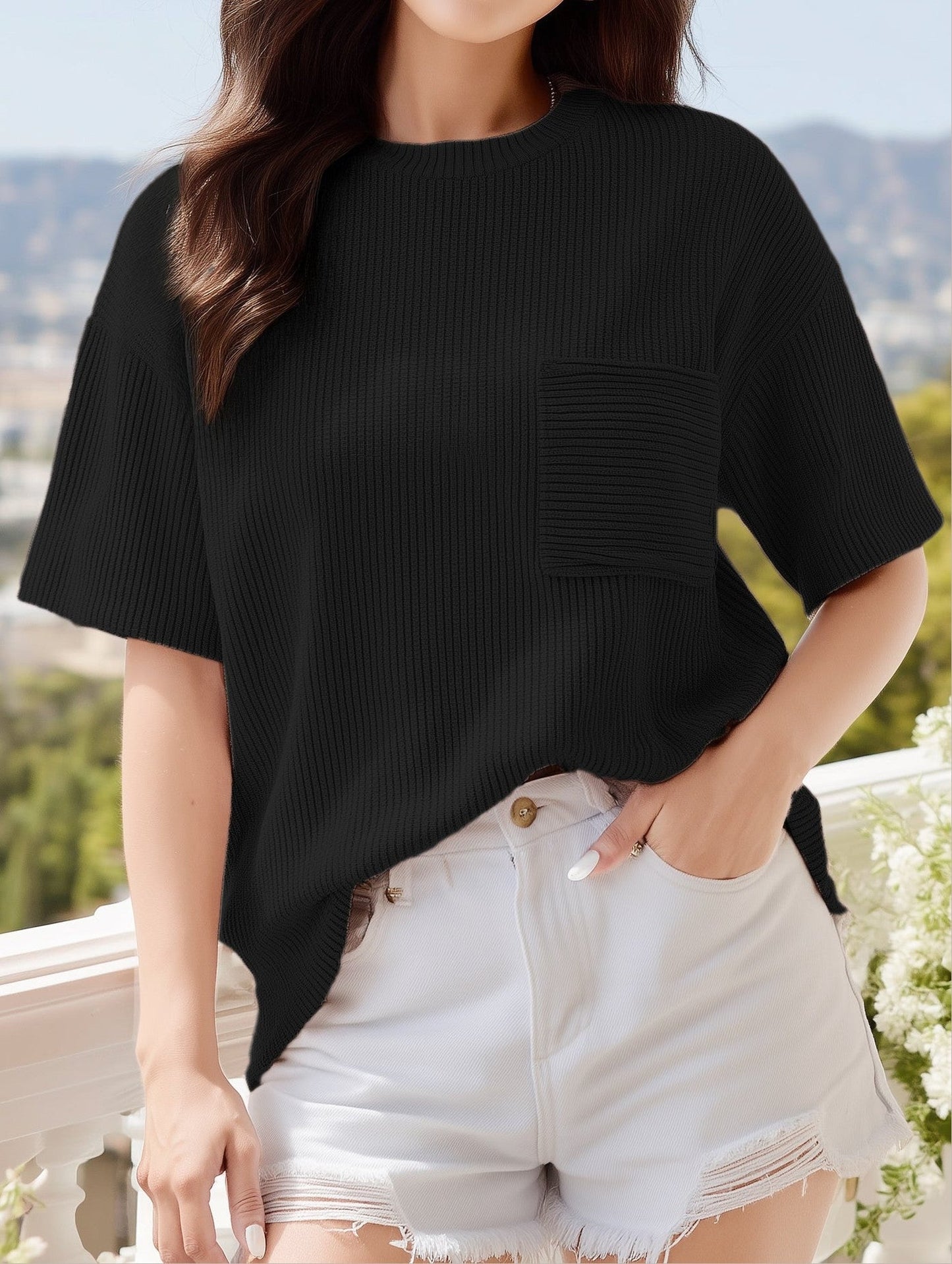 Casual Wavy Striped Pocket T-Shirt ??Relaxed Fit Summer Tee