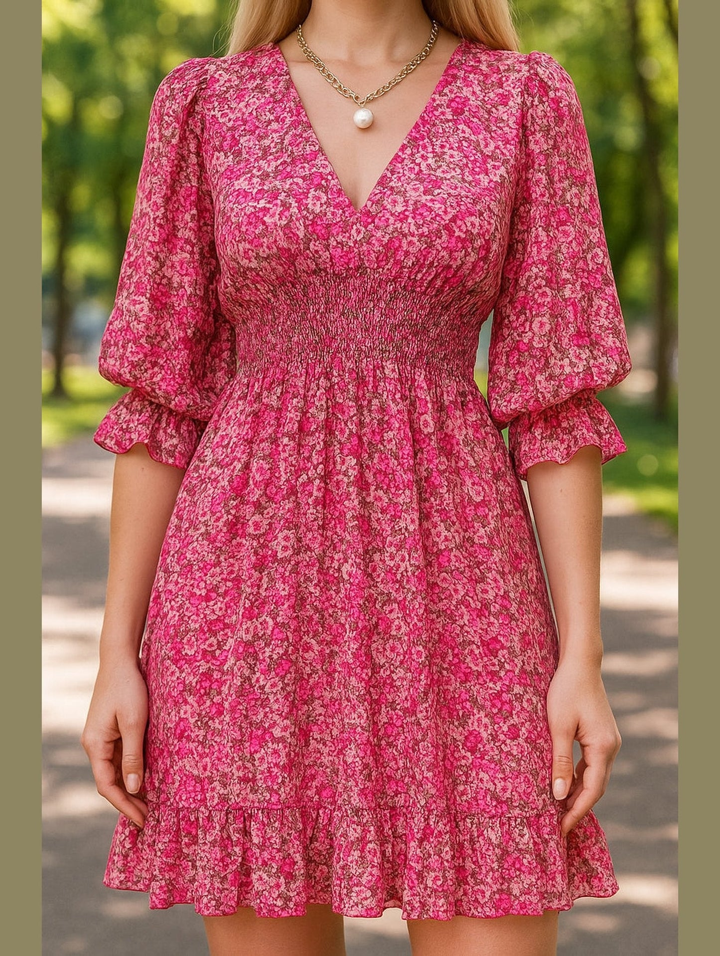 Boho Floral Print Midi Dress ??Short Sleeve Summer Tunic