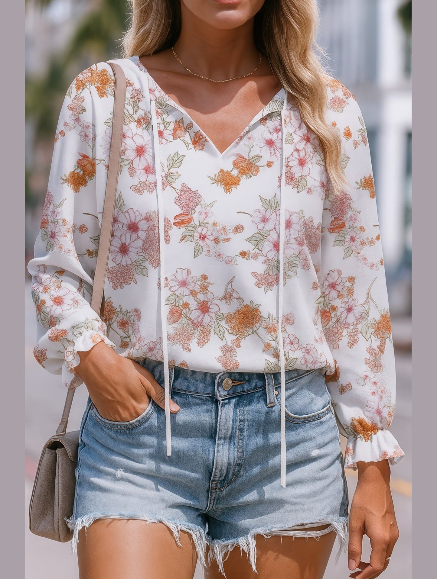 Floral Printed V-Neck Shirt ??Lightweight Elegant Women's Top
