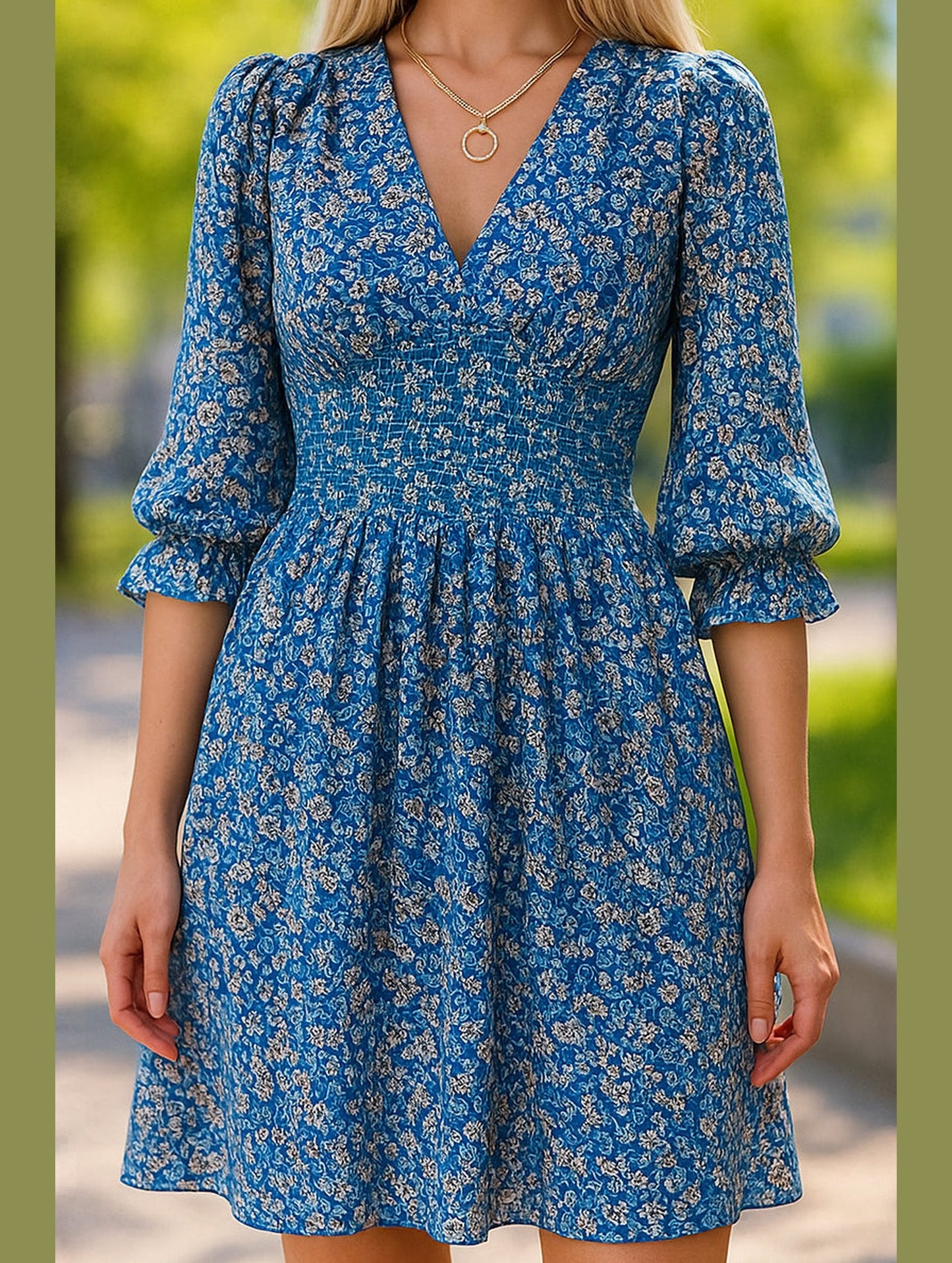 Boho Floral Print Midi Dress ??Short Sleeve Summer Tunic