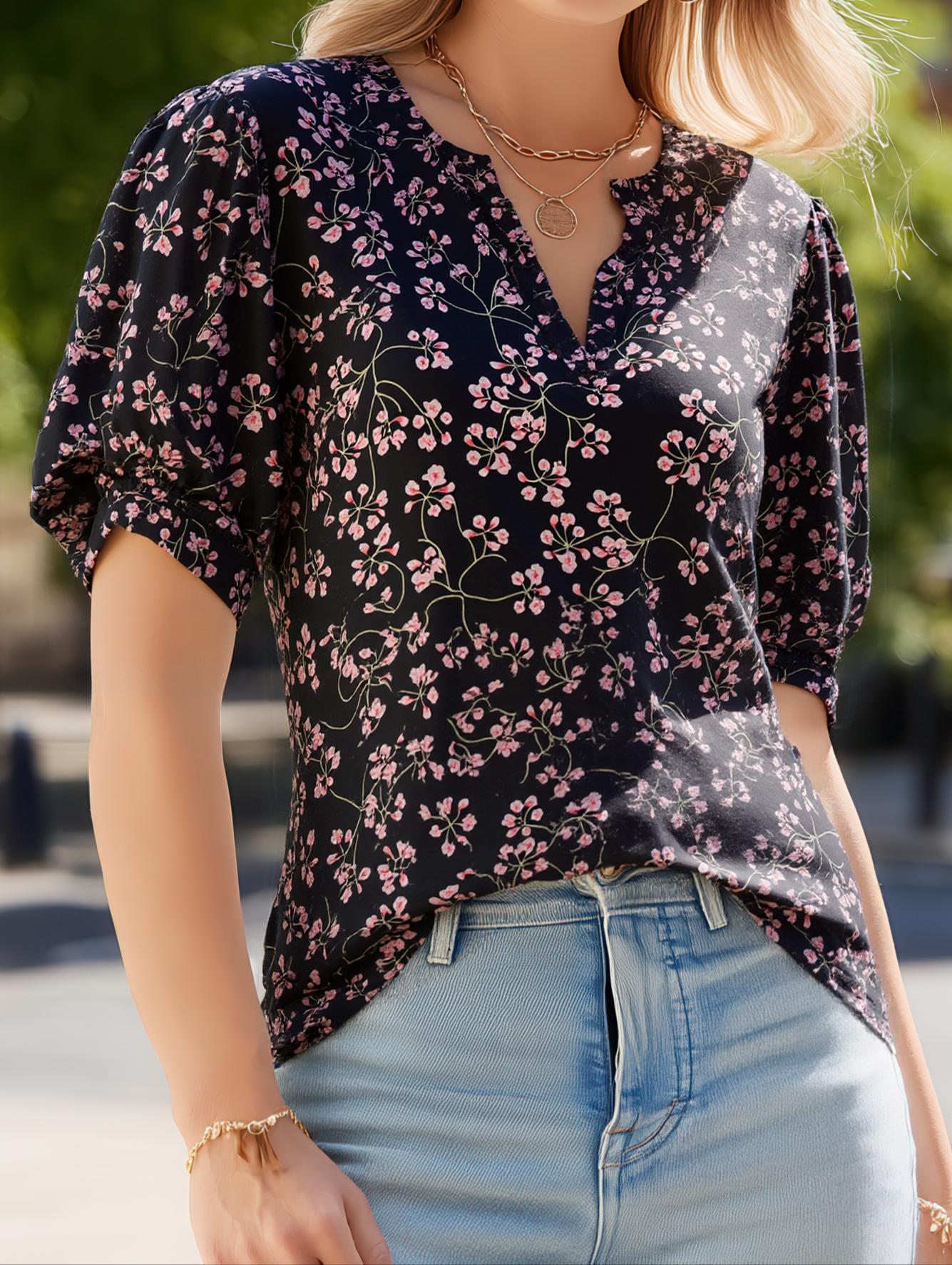 V-Neck Loose Short Sleeve Printed T-Shirt ??Comfortable & Trendy Casual Wear